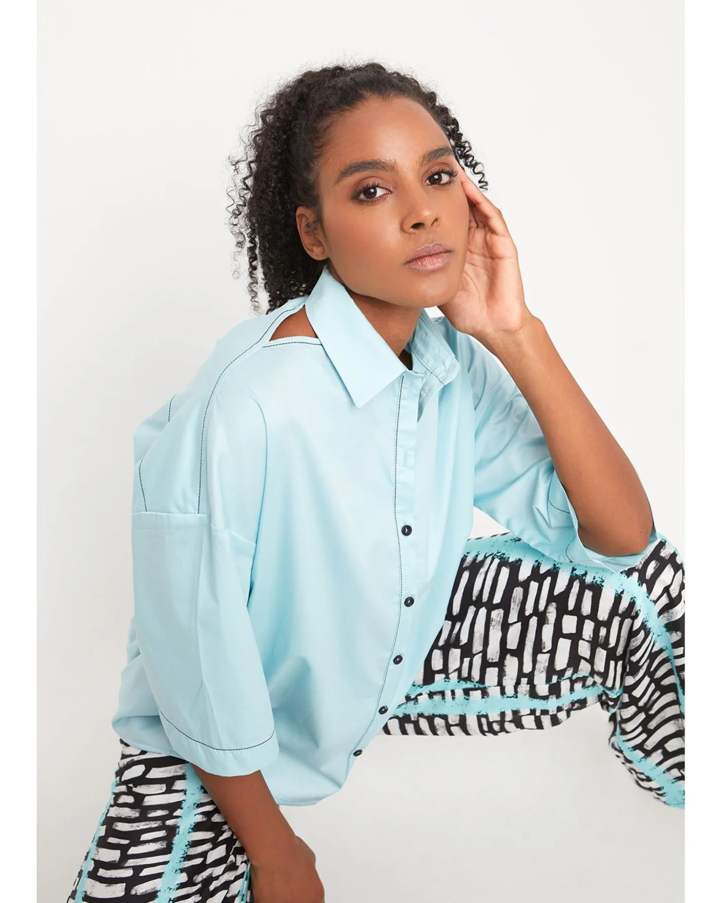 Ozai N Ku Oceania Cutout Shirt, Azure
