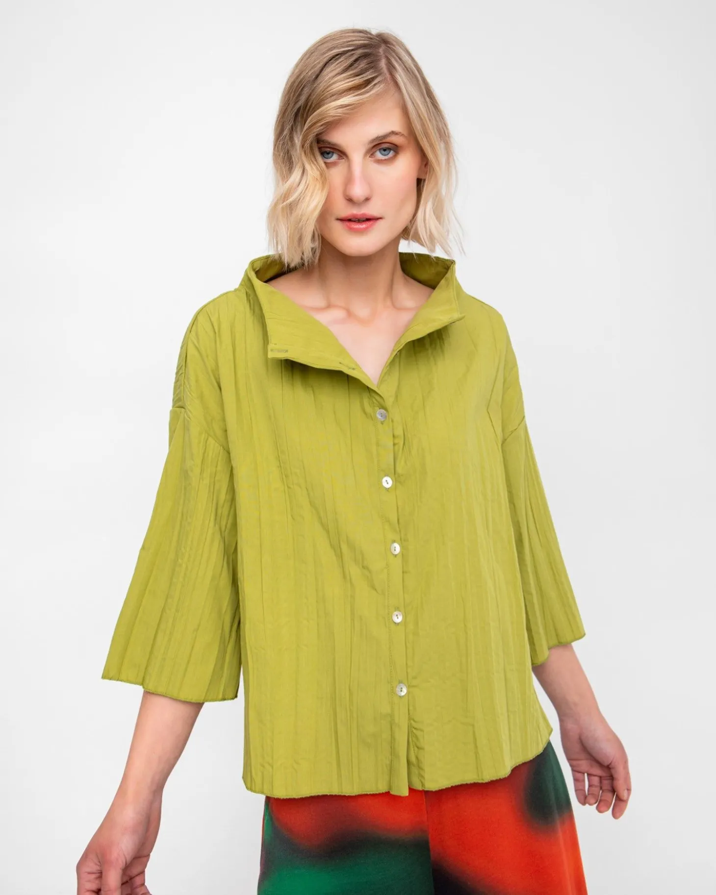 Ozai N Ku Pleated Crinkle Funnel Top, Olive