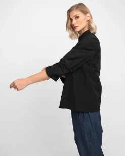 Ozai N Ku Taffeta Scrunch Sleeve Shirt, Black