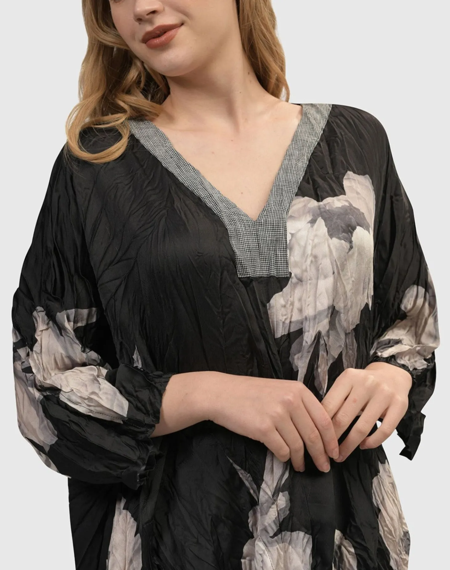 Paige Crinkle Caftan Tunic Dress, Roses