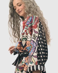 Paisley Dot Long Kimono Jacket, Multi
