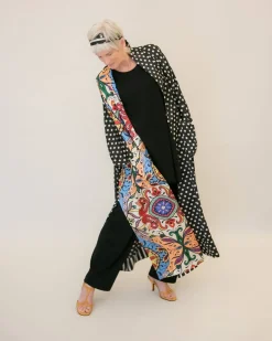 Paisley Dot Long Kimono Jacket, Multi