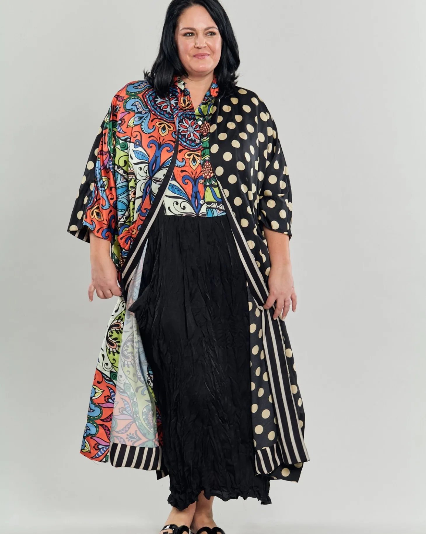 Paisley Dot Long Kimono Jacket, Multi