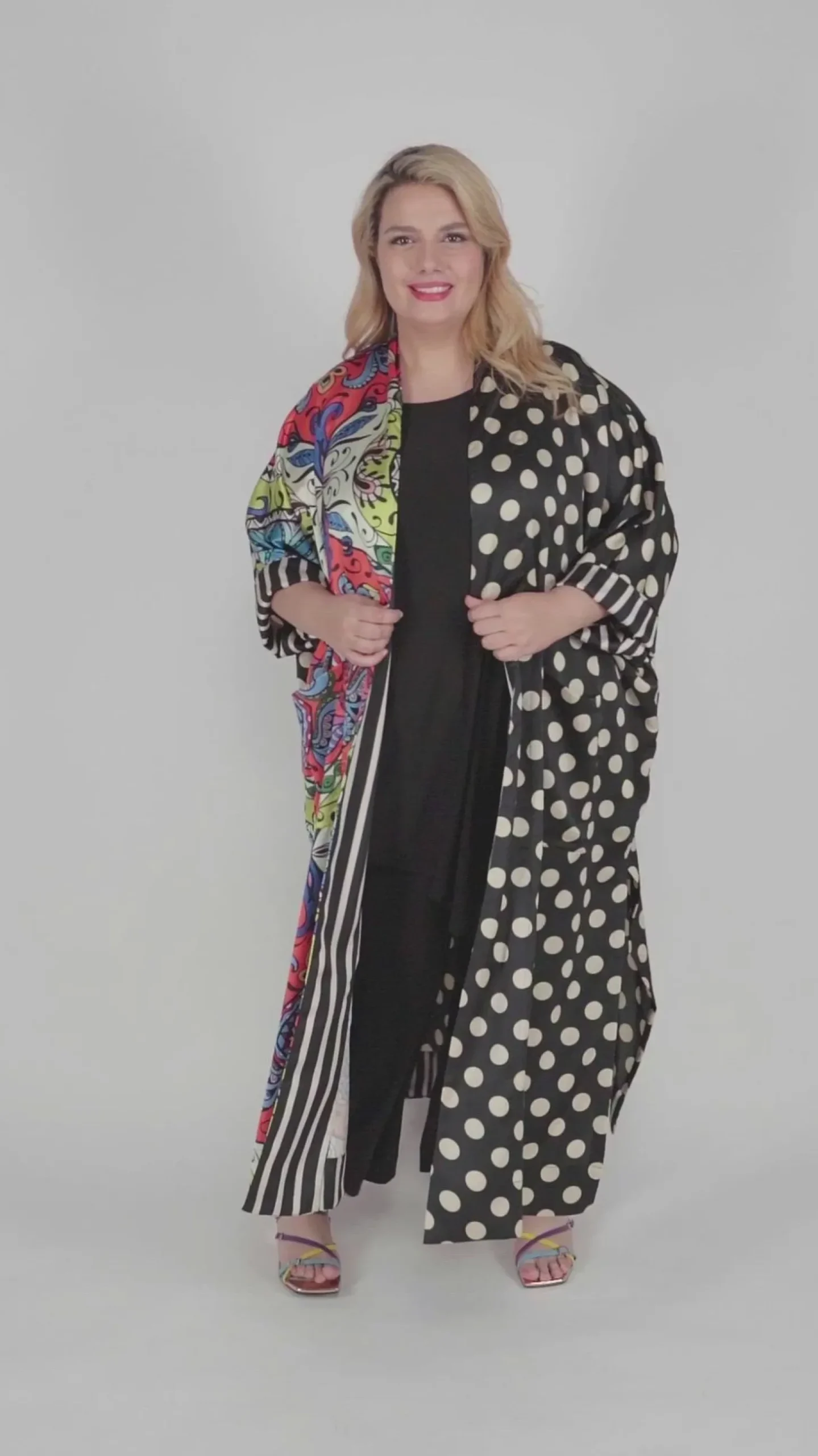 Paisley Dot Long Kimono Jacket, Multip