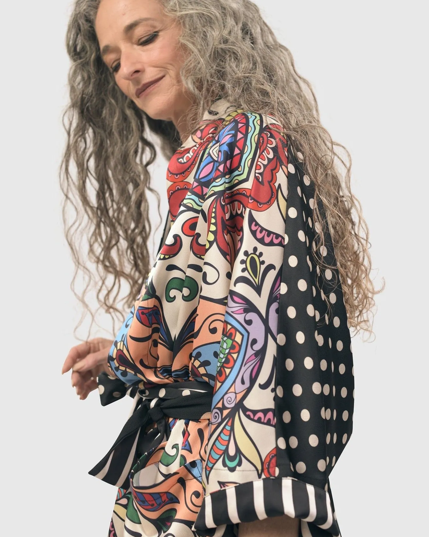 Paisley Dot Long Kimono Jacket, Multi