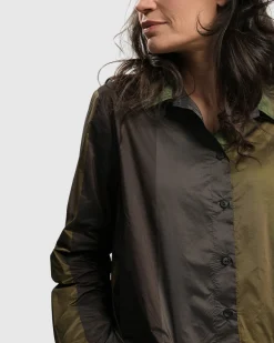 Patio Stones Button Down Tunic Top, Forest