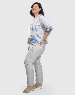 Pinstripe Iconic Stretch Jeans, Silver/White