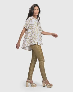 Pinstripe Iconic Stretch Jeans, Gold
