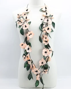 Poppy & Green Leaf Necklace, Pink