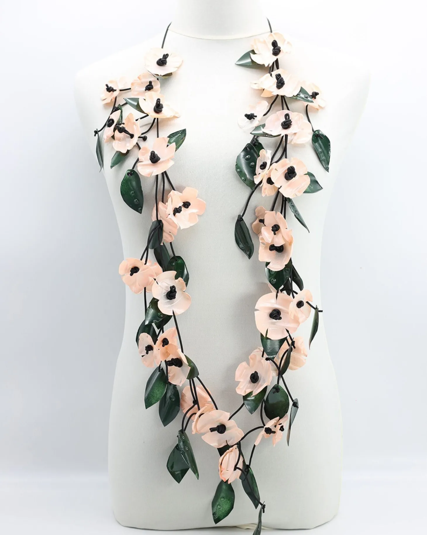 Poppy & Green Leaf Necklace, Pink