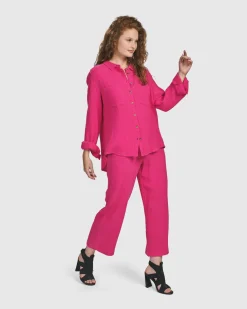 Recreation Button Down Top, Fuchsia