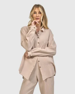 Recreation Button Down Top, Sand