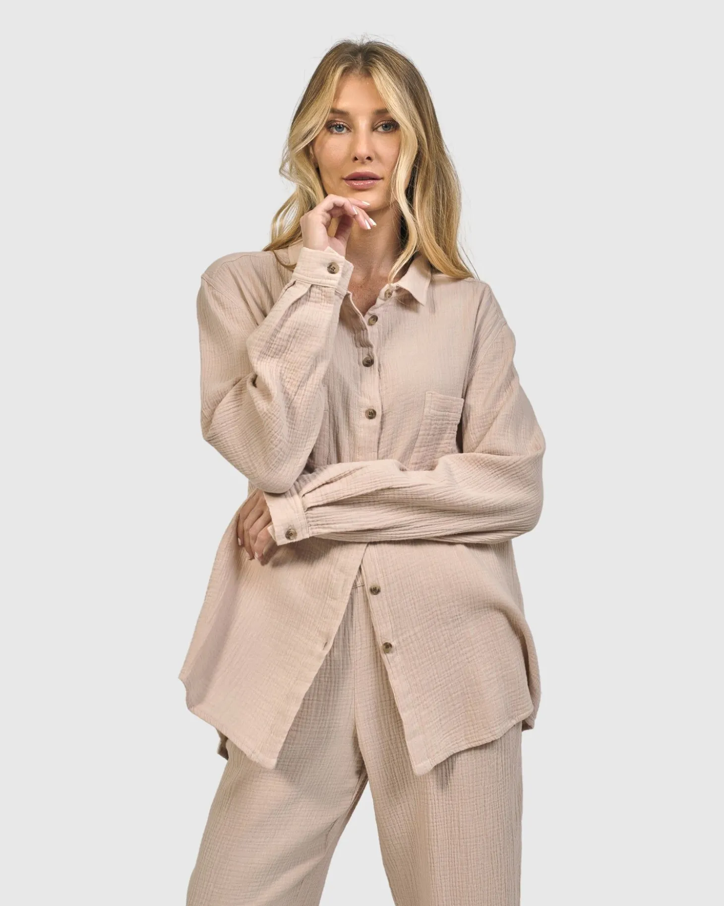 Recreation Button Down Top, Sand