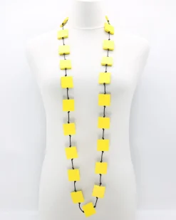 Recycled Wood Square Beads Necklace, Yellow