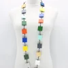 Recycled Wood Square Beads Necklace, Multicolor