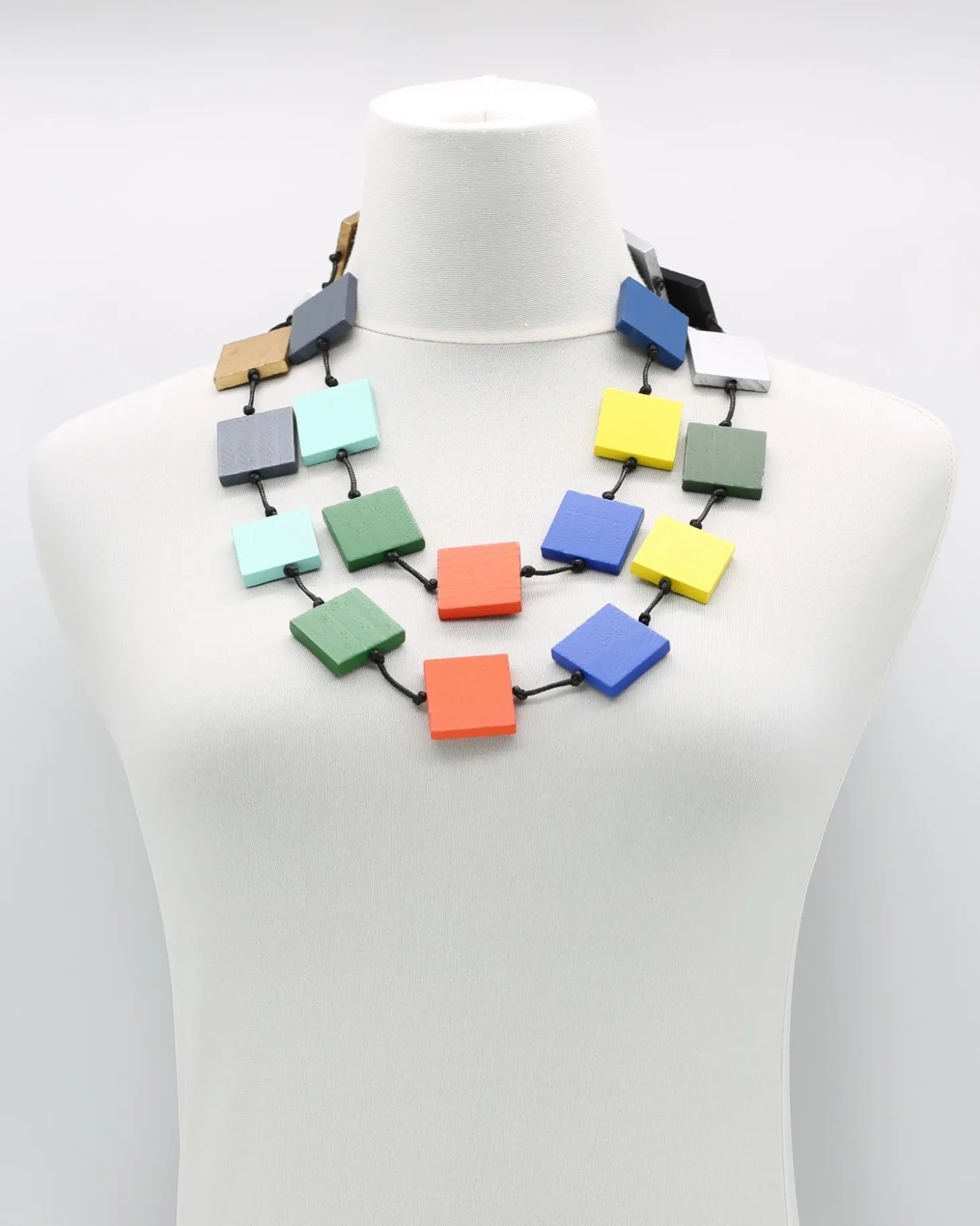 Recycled Wood Square Beads Necklace, Multicolor