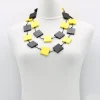 Recycled Wood Square Beads Necklace, Black/Yellow