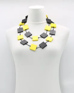 Recycled Wood Square Beads Necklace, Black/Yellow