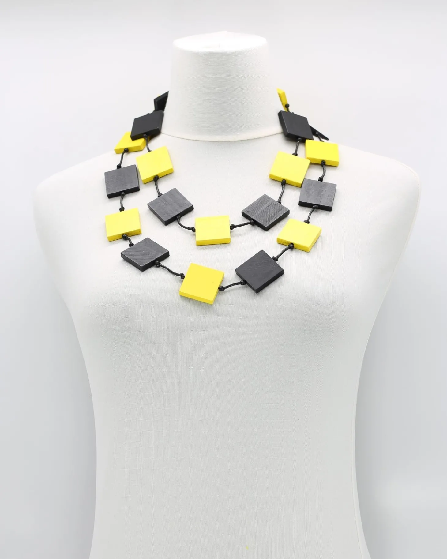 Recycled Wood Square Beads Necklace, Black/Yellow