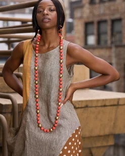 Round Beads Necklace - Duo (Orange)