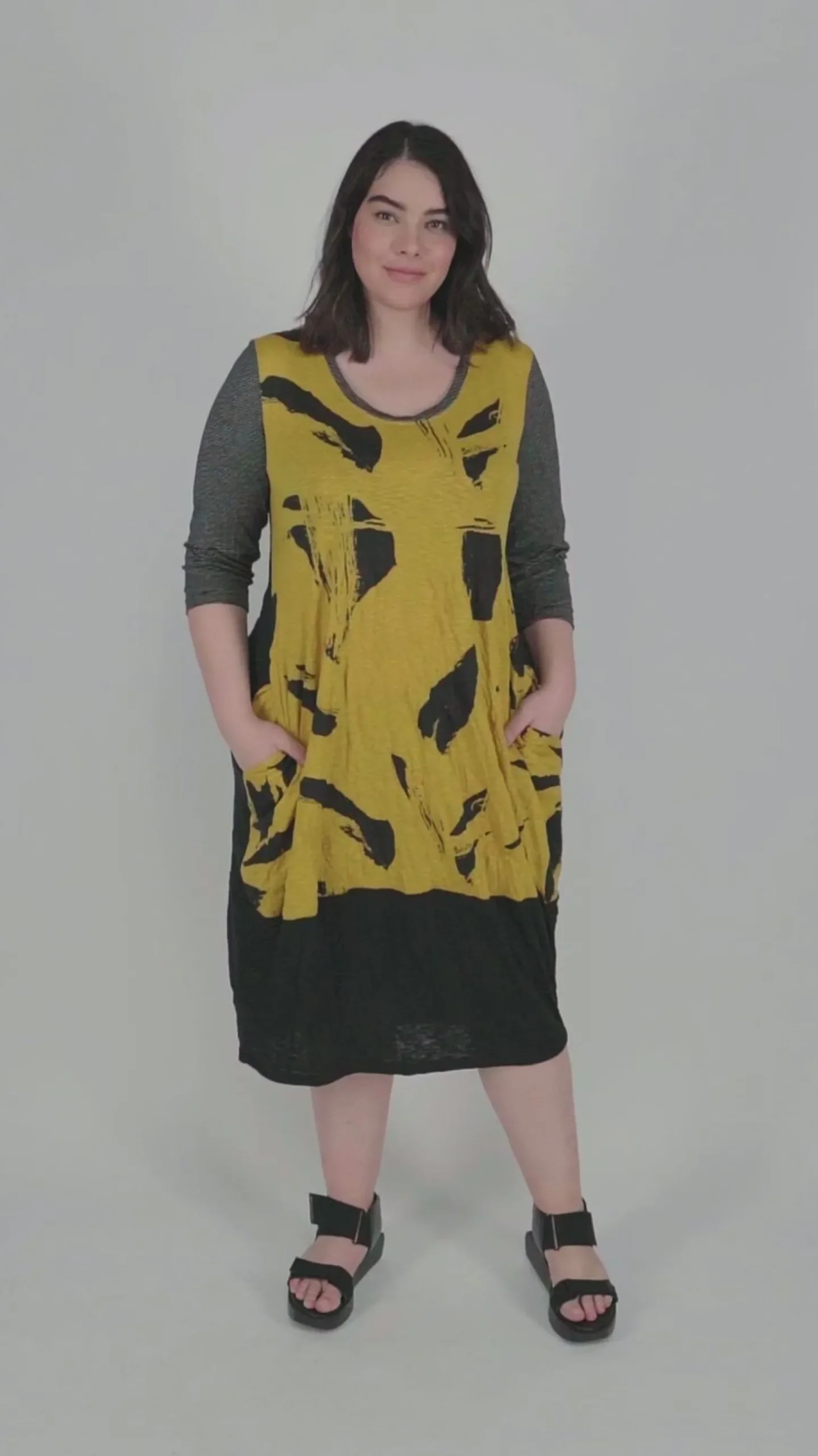 Ru Crinkle Cocoon Dress, Yellow