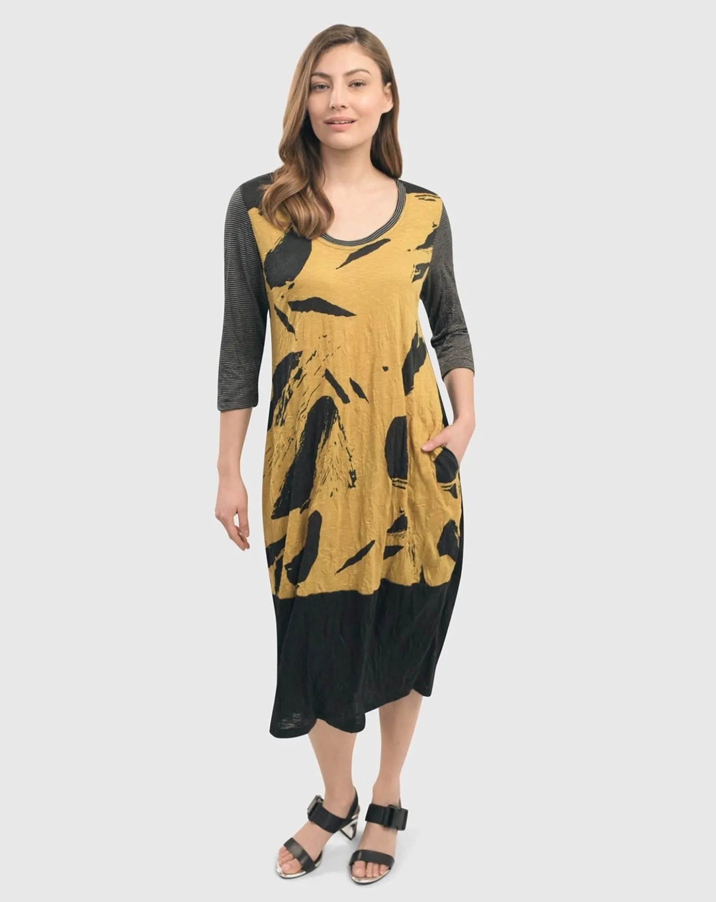 Ru Crinkle Cocoon Dress, Yellow