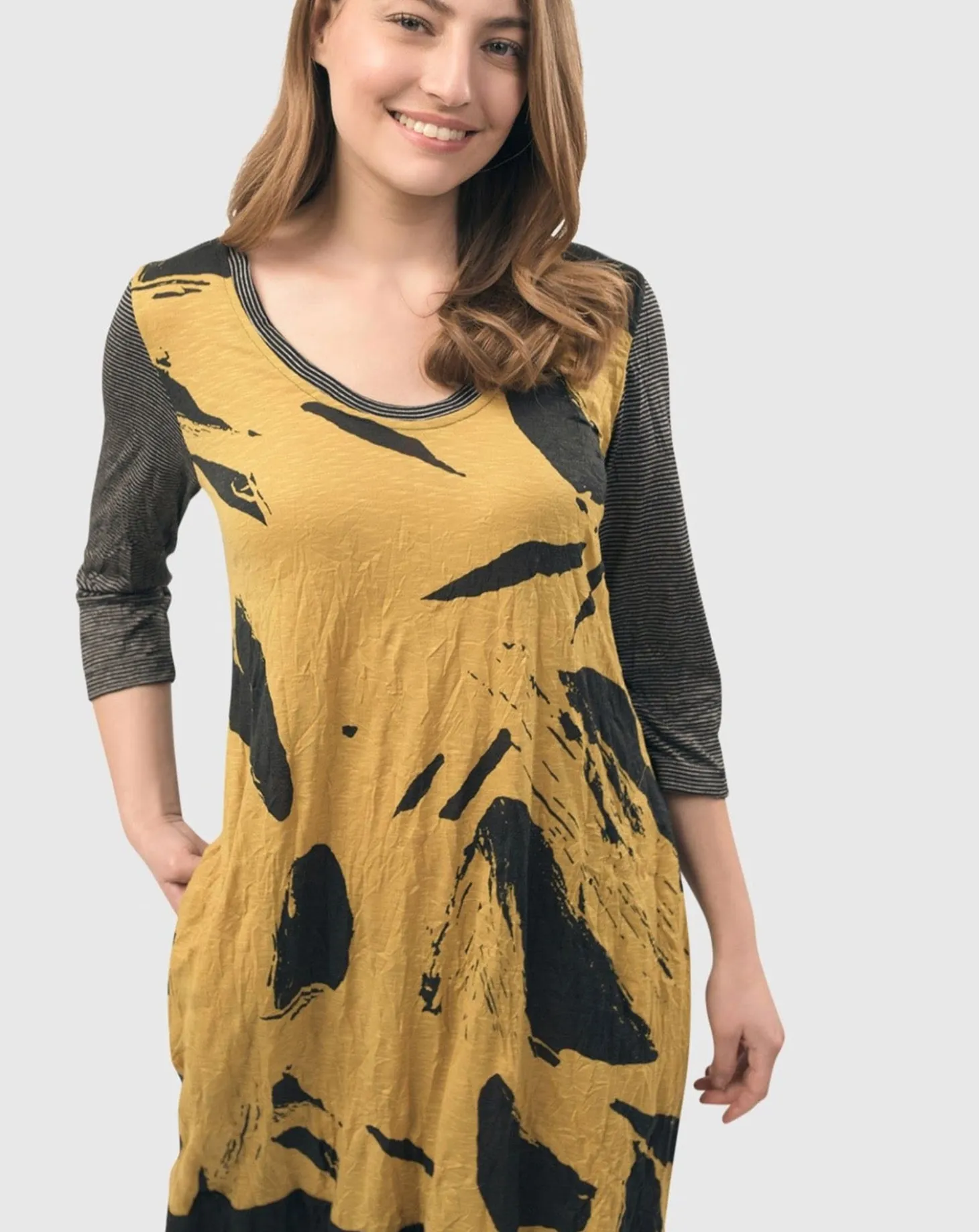 Ru Crinkle Cocoon Dress, Yellow