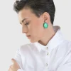 Sea Faceted Clip Earrings, Green
