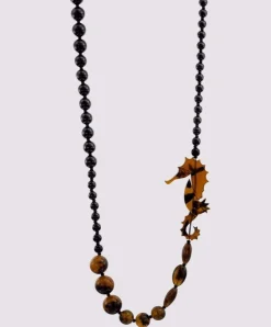 Seahorse Bead Necklace, Tortoise/Black