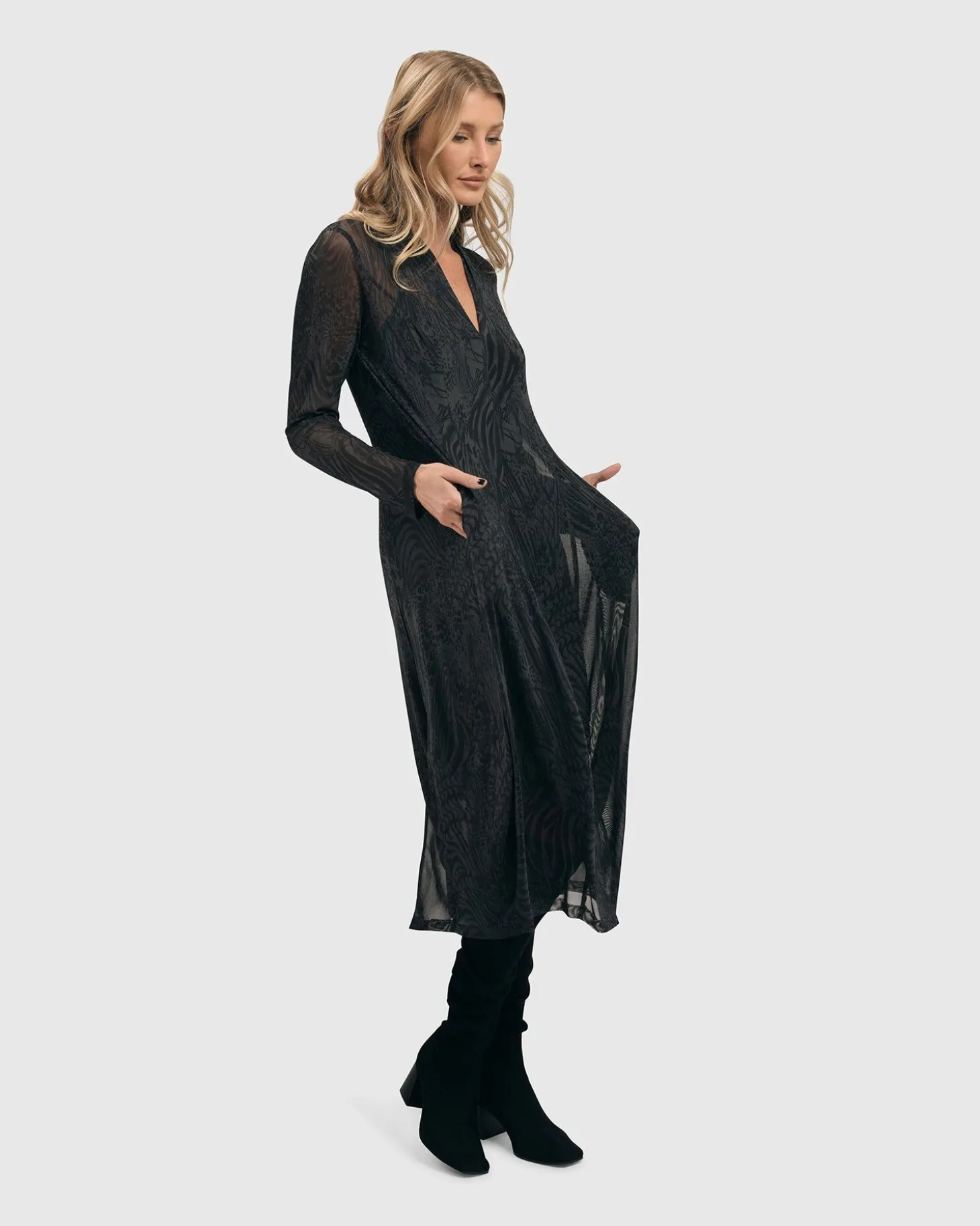 Soft Chiffon Cocoon Dress, Pewter