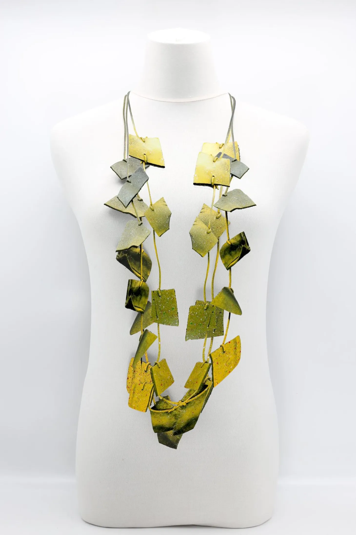 3-Strand Recycled Leather Necklaces - Hand Painted Yellow Graffiti