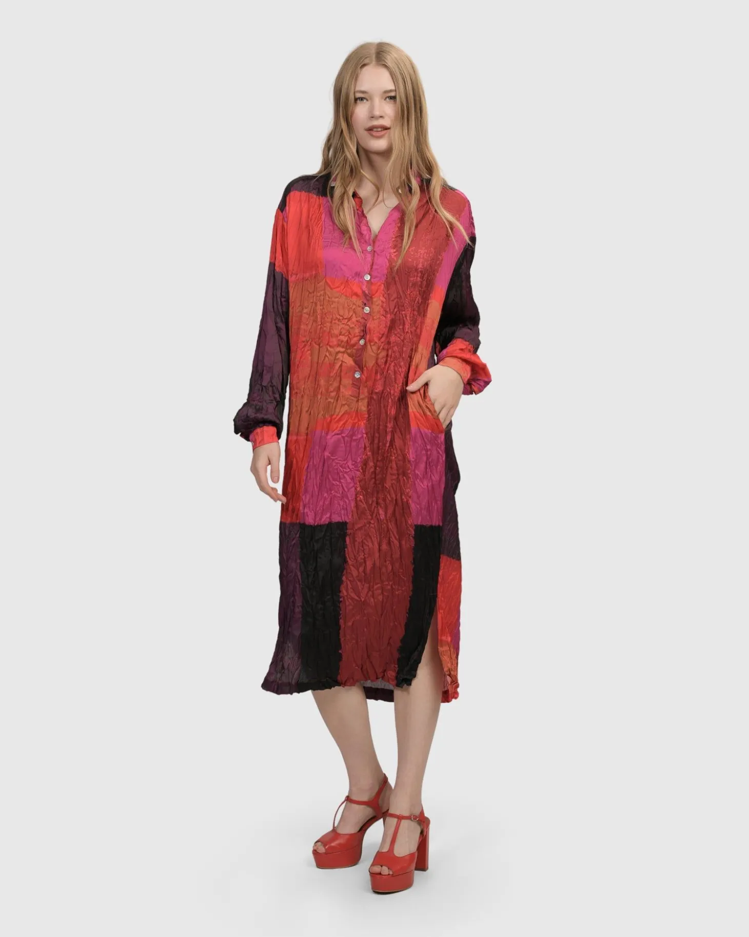 Sunset Strip Shirt Dress, Magenta