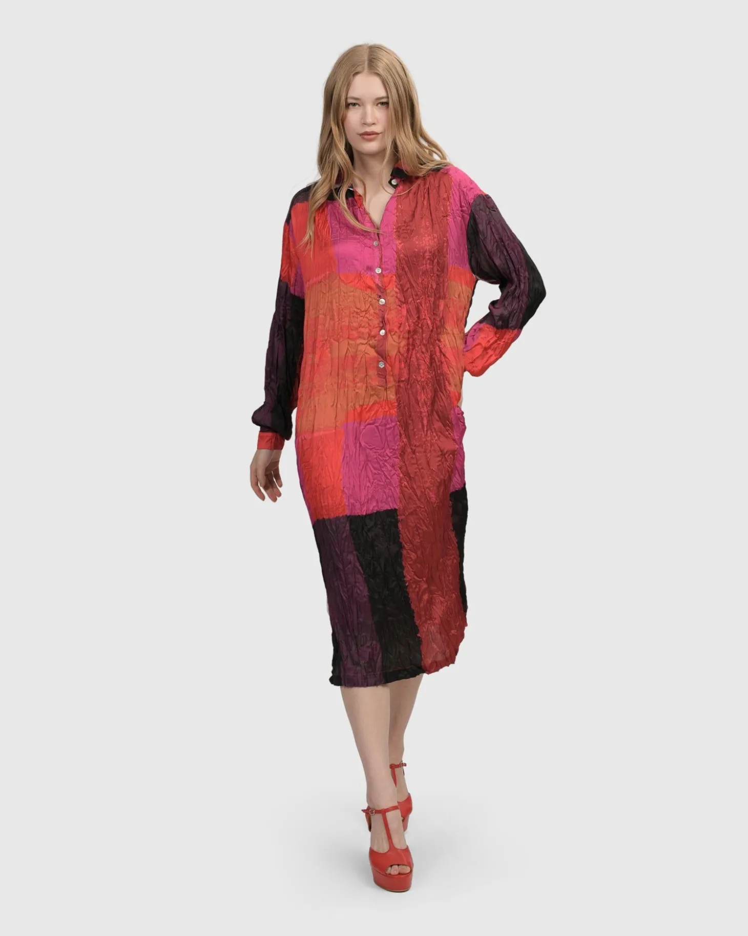 Sunset Strip Shirt Dress, Magenta
