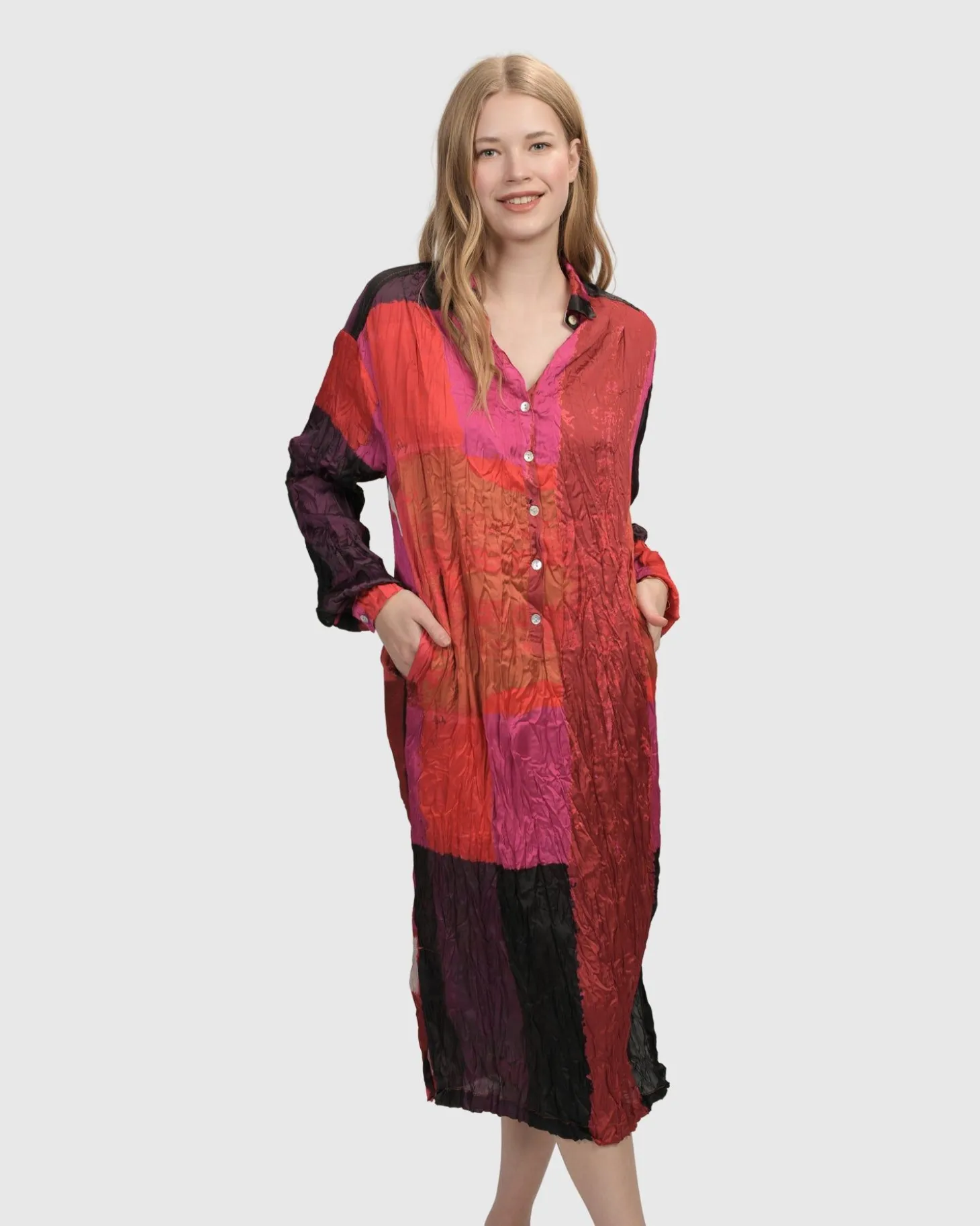Sunset Strip Shirt Dress, Magenta