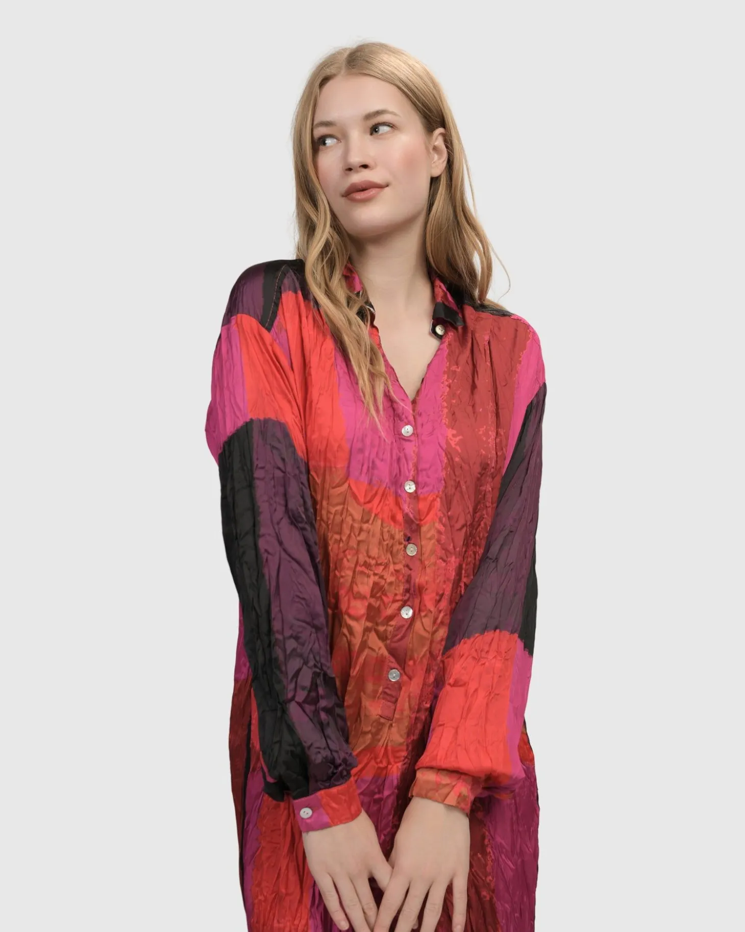 Sunset Strip Shirt Dress, Magenta
