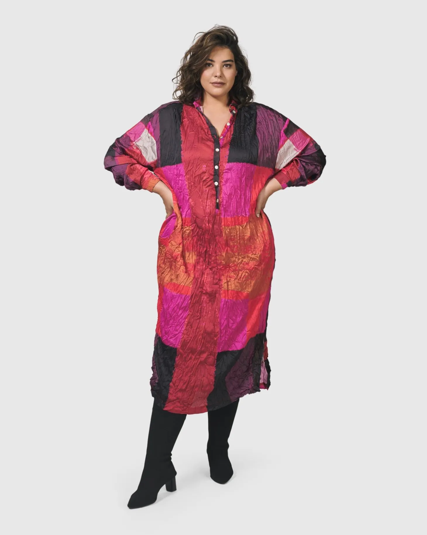 Sunset Strip Shirt Dress, Magenta