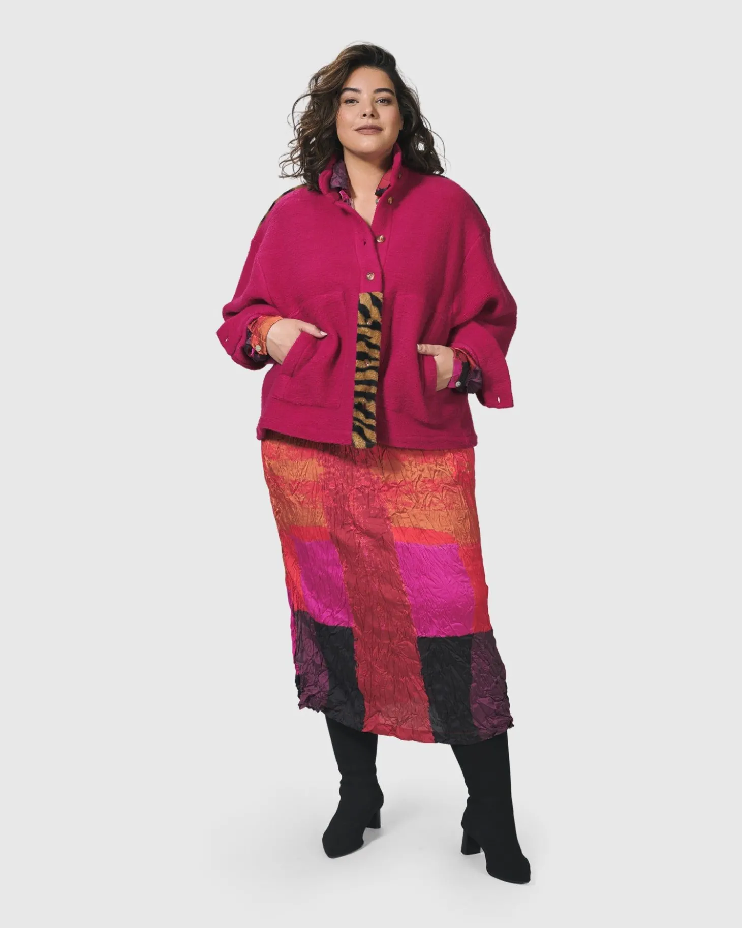 Sunset Strip Shirt Dress, Magenta