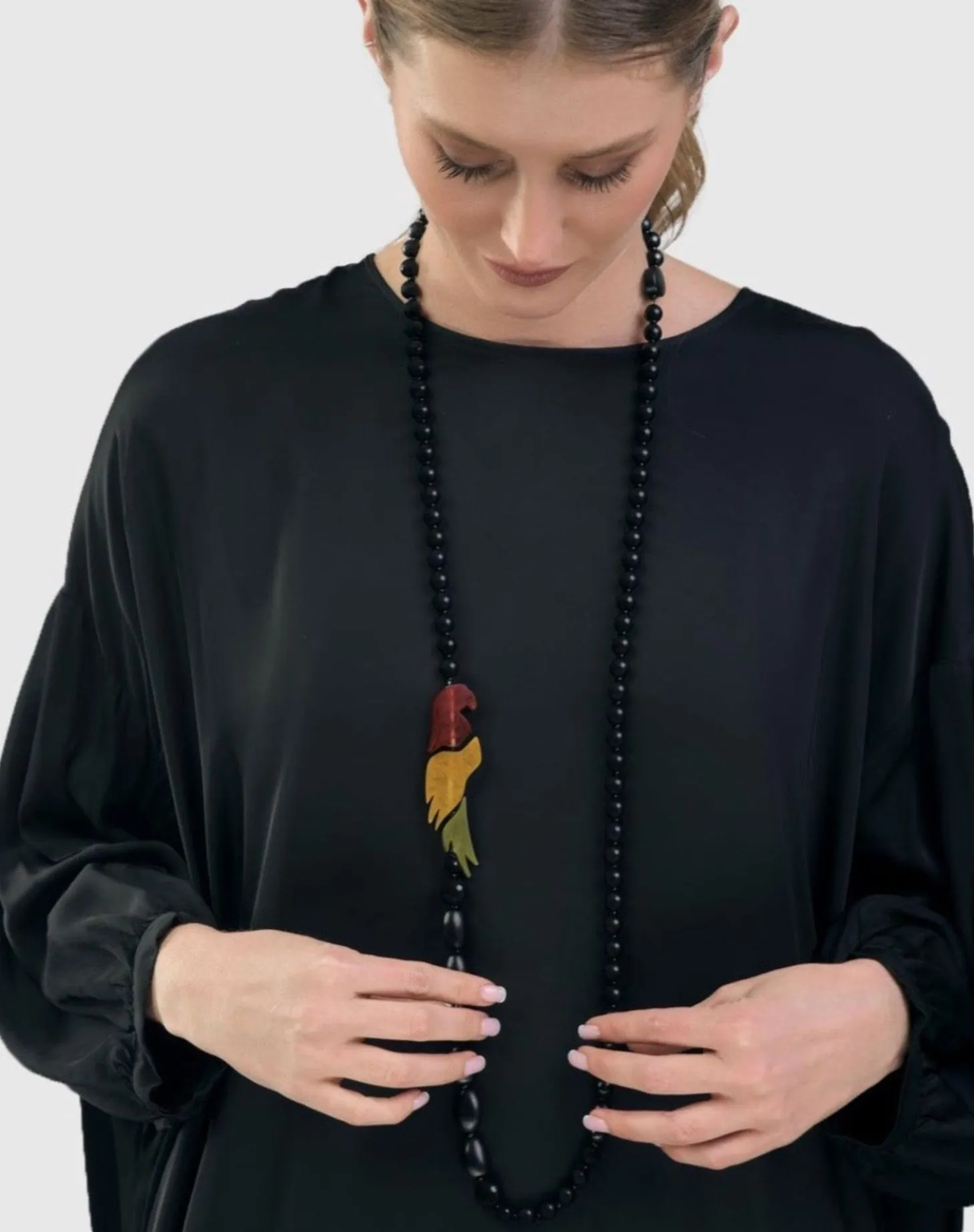 Tahiti Bird Bead Necklace, Multi/Black
