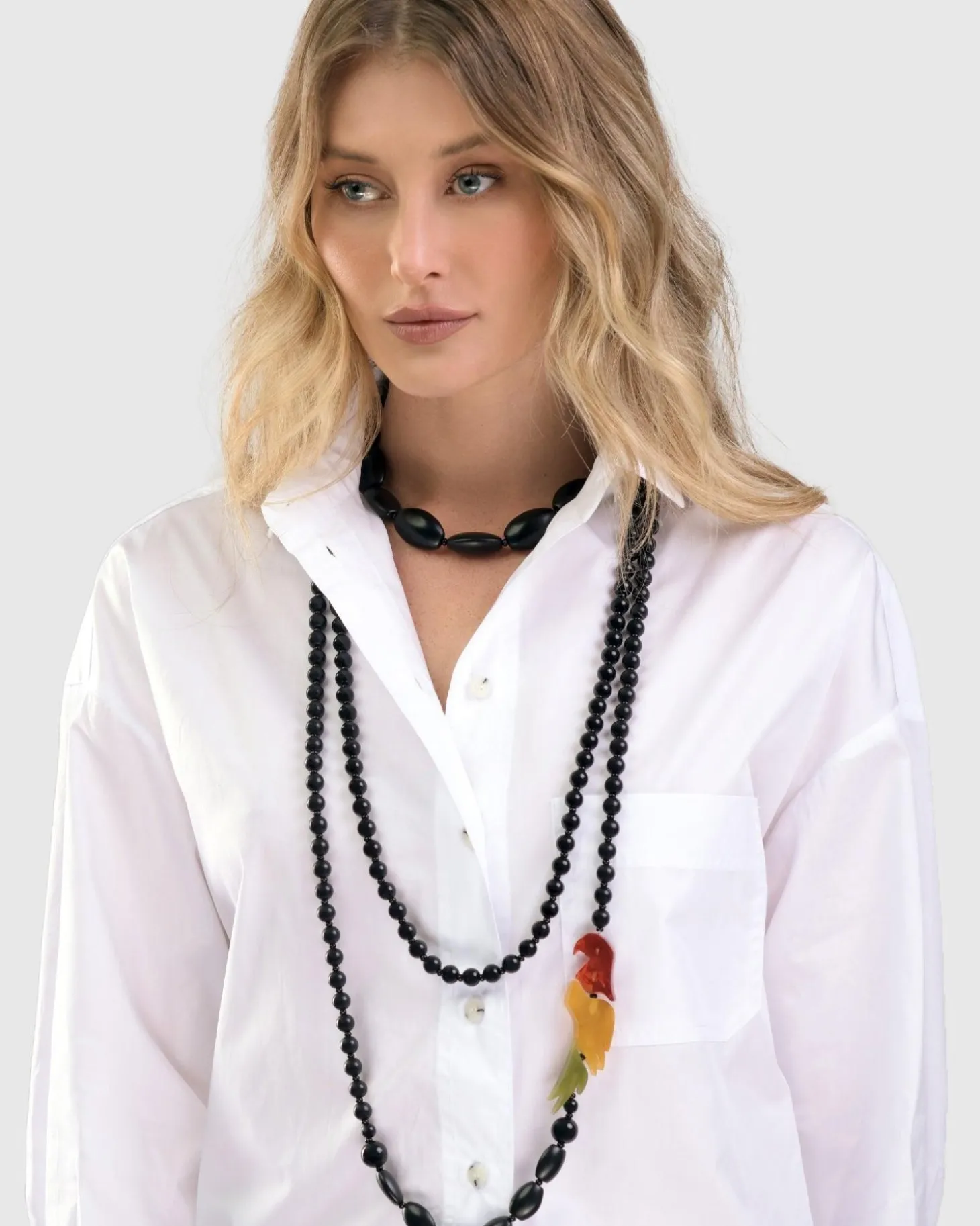 Tahiti Bird Bead Necklace, Multi/Black