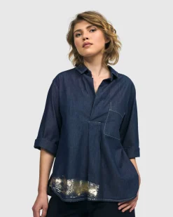 Tallahassee Popover Blouse, Denim