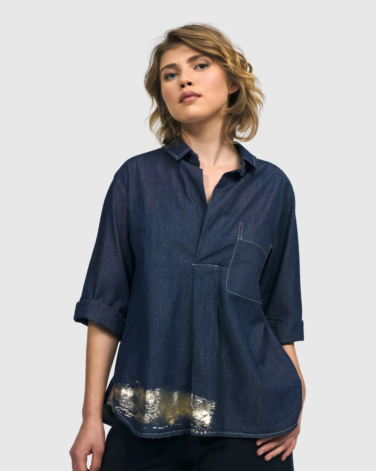 Tallahassee Popover Blouse, Denim