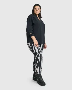 Trinity V-Neck Pullover Top, Black