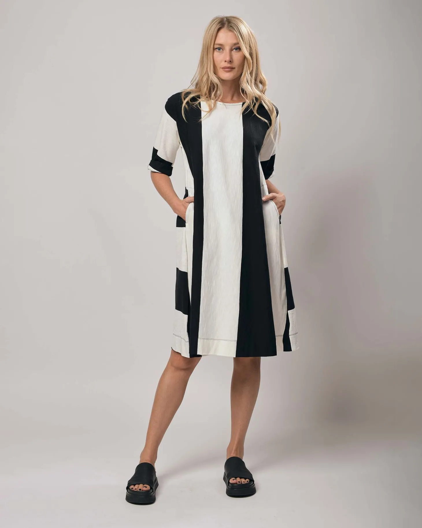 Urban Anna Stripe A-Line Dress, White/Black