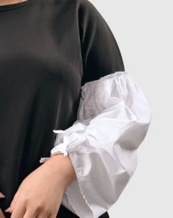 Urban Cinch Tunic Top, White/Black