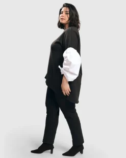 Urban Cinch Tunic Top, White/Black