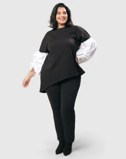 Urban Cinch Tunic Top, White/Black