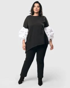 Urban Cinch Tunic Top, White/Black