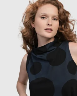 Urban Dots Sleeveless Mockneck Top, Navy