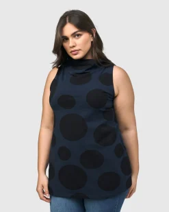 Urban Dots Sleeveless Mockneck Top, Navy
