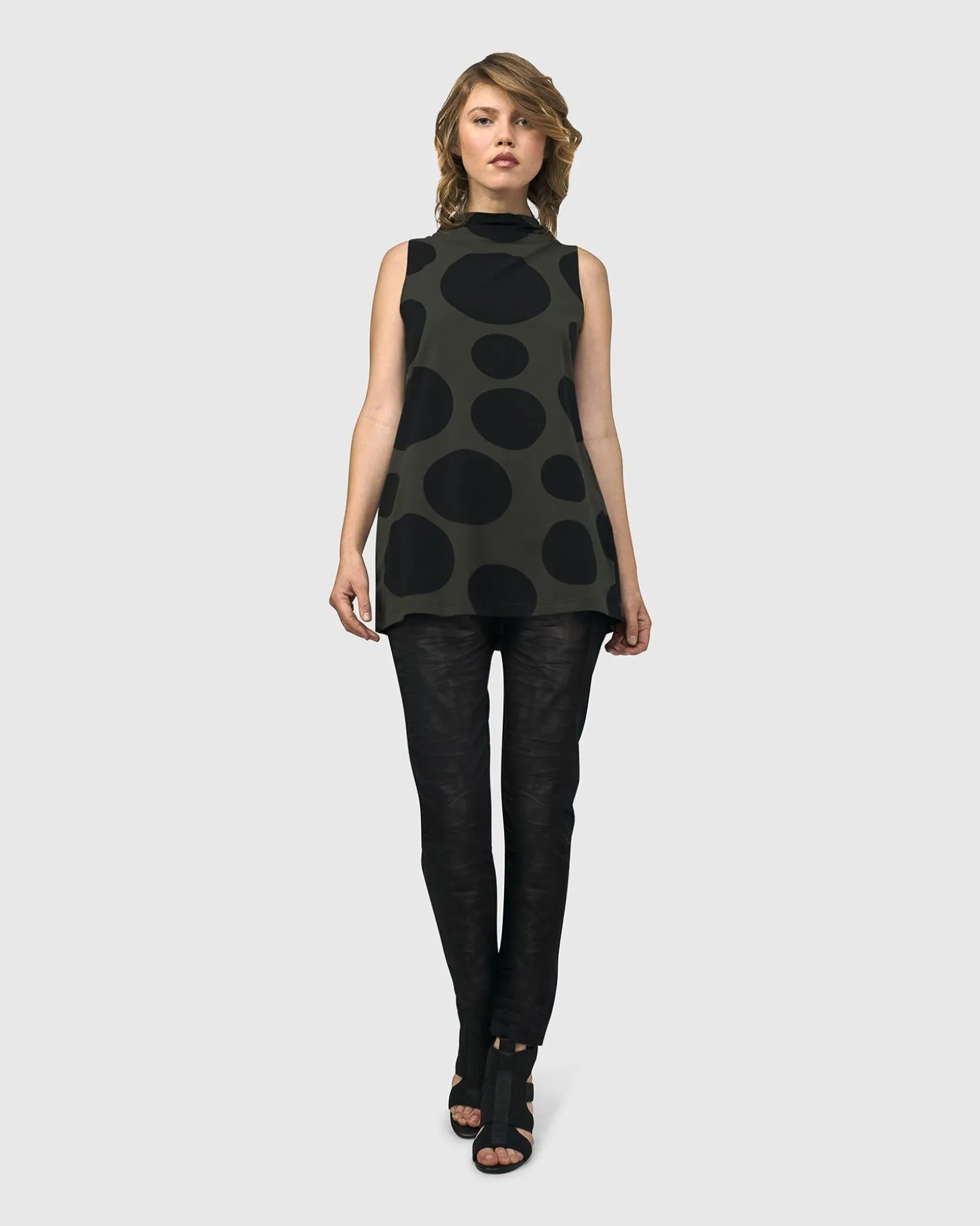Urban Dots Sleeveless Mockneck Top, Khaki